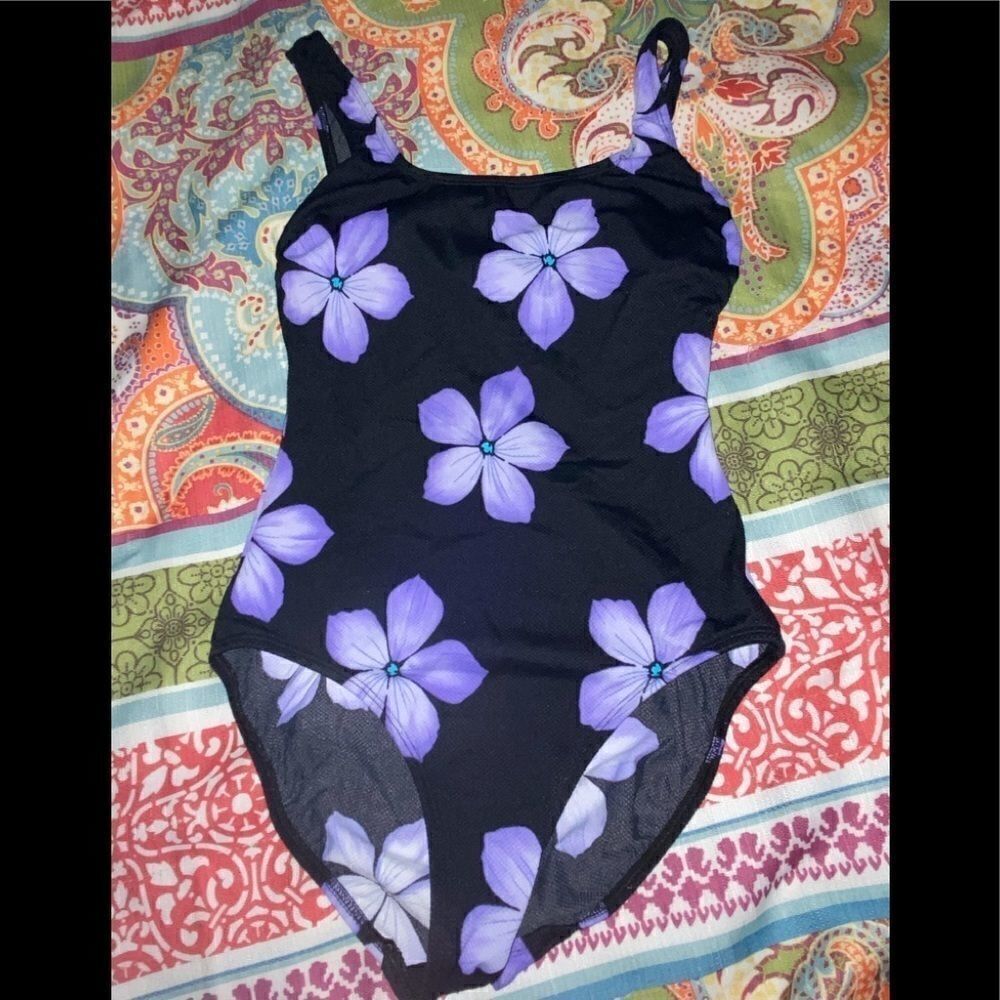 Inches away purple Hibiscus 1 Pc swimsuit